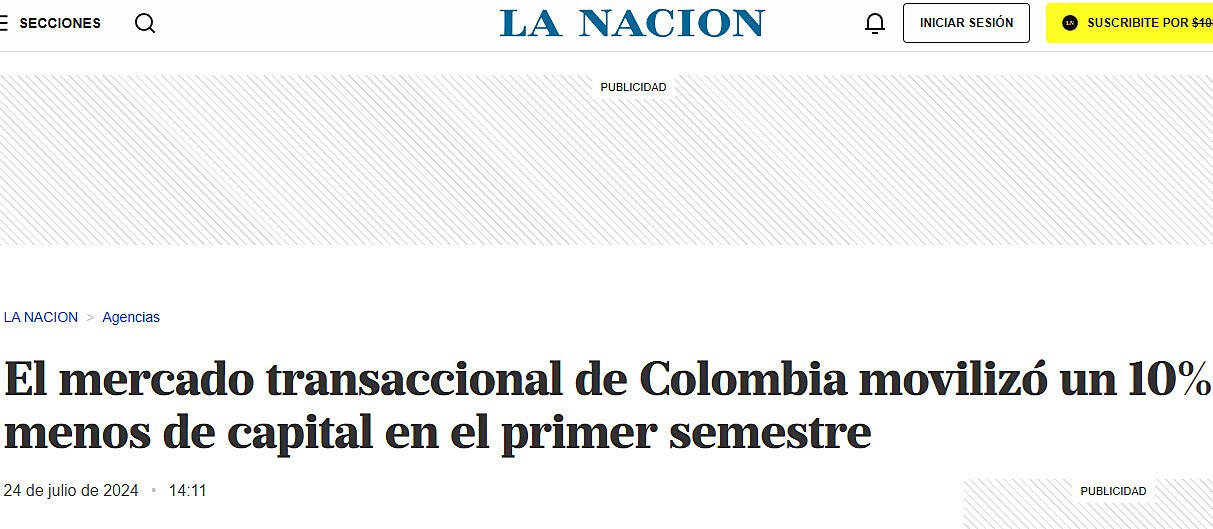 El mercado transaccional de Colombia moviliz un 10% menos de capital en el primer semestre